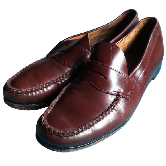 G.H. Bass Weejuns Penny Loafers Men 12 D Burgundy Maroon Leather Slip On Dress - Picture 1 of 7